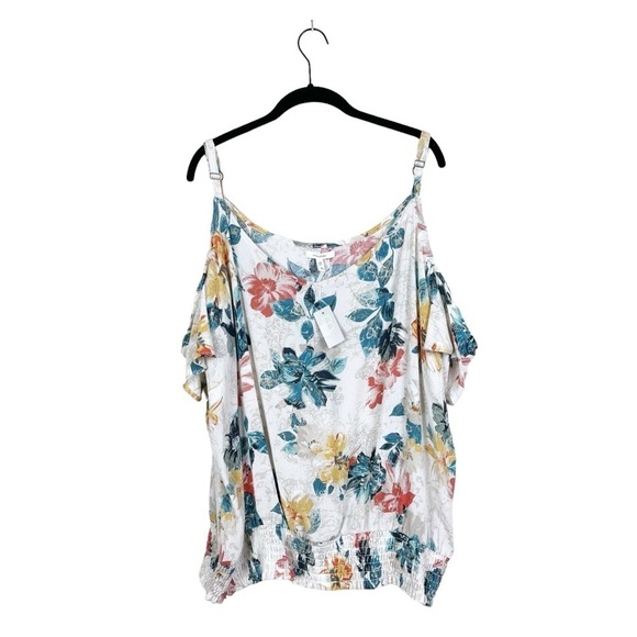 NWT Maurices Multicolor Floral Smocked Waist Cold Shoulder Top Plus Size 3X - Picture 4 of 6